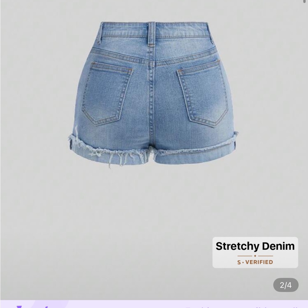 SHEIN Light Blue Distressed Jean denim Shorts - Picture 5 of 7